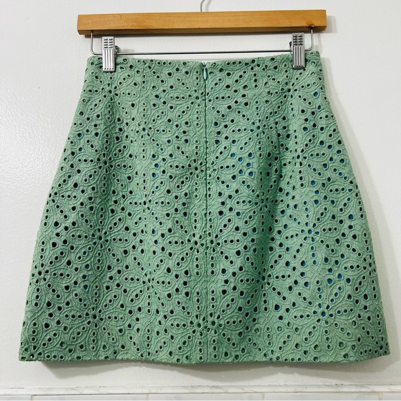 Aknvas 2 Green Floral Embroidered Eyelet Preppy Cottagecore Coquette Mini Skirt - Picture 4 of 6